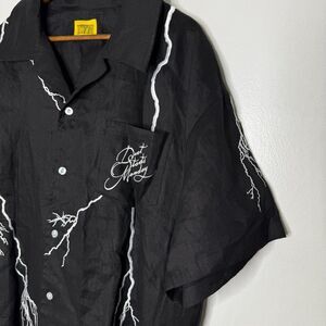 Diet Starts Monday Lightning Shirt 2XL Black Linen Embroidered Button Down XXL